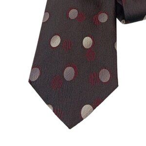 SPQR Silk Tie Men’s Short 56” Black Gray Polka Dot Abstract Textured Wide New